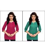 Multicolor Plain Cambric Stone Work Cotton 2 Tops Combo