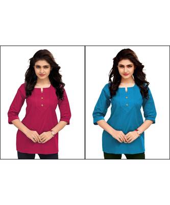 Multicolor Plain Cambric Stone Work Cotton 2 Tops Combo 1