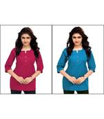 Multicolor Plain Cambric Stone Work Cotton 2 Tops Combo