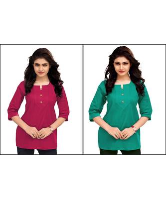 Multicolor Plain Cambric Stone Work Cotton 2 Tops Combo 1