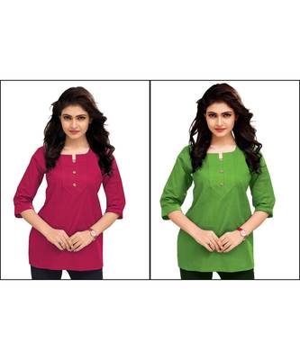 Multicolor Plain Cambric Stone Work Cotton 2 Tops Combo 1
