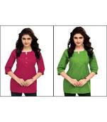 Multicolor Plain Cambric Stone Work Cotton 2 Tops Combo