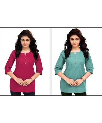 Multicolor Plain Cambric Stone Work Cotton 2 Tops Combo 1