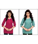 Multicolor Plain Cambric Stone Work Cotton 2 Tops Combo