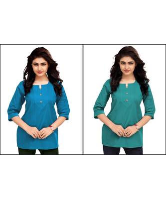 Multicolor Plain Cambric Stone Work Cotton 2 Tops Combo 1