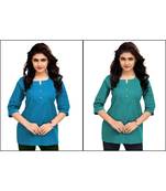 Multicolor Plain Cambric Stone Work Cotton 2 Tops Combo