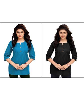 Multicolor Plain Cambric Stone Work Cotton 2 Tops Combo 1