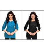 Multicolor Plain Cambric Stone Work Cotton 2 Tops Combo