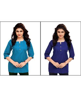 Multicolor Plain Cambric Stone Work Cotton 2 Tops Combo 1