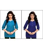 Multicolor Plain Cambric Stone Work Cotton 2 Tops Combo