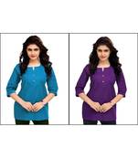 Multicolor Plain Cambric Stone Work Cotton 2 Tops Combo