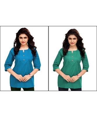 Multicolor Plain Cambric Stone Work Cotton 2 Tops Combo 1
