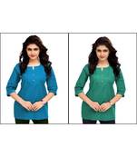 Multicolor Plain Cambric Stone Work Cotton 2 Tops Combo