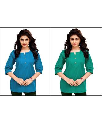 Multicolor Plain Cambric Stone Work Cotton 2 Tops Combo 1
