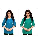 Multicolor Plain Cambric Stone Work Cotton 2 Tops Combo