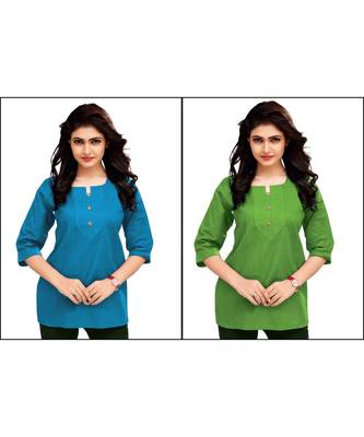 Multicolor Plain Cambric Stone Work Cotton 2 Tops Combo 1