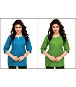 Multicolor Plain Cambric Stone Work Cotton 2 Tops Combo