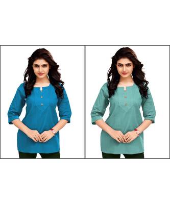 Multicolor Plain Cambric Stone Work Cotton 2 Tops Combo 1
