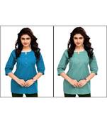 Multicolor Plain Cambric Stone Work Cotton 2 Tops Combo