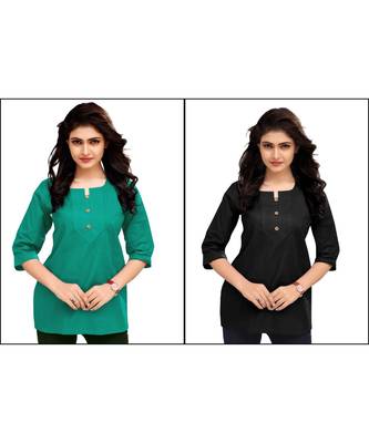 Multicolor Plain Cambric Stone Work Cotton 2 Tops Combo 1
