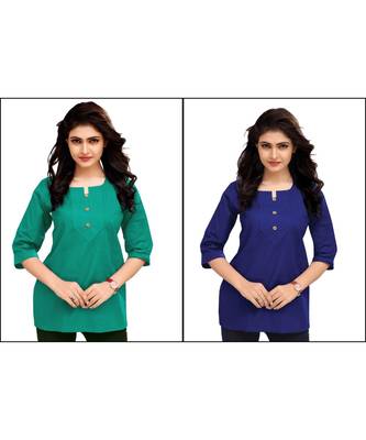 Multicolor Plain Cambric Stone Work Cotton 2 Tops Combo 1