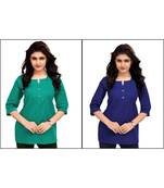 Multicolor Plain Cambric Stone Work Cotton 2 Tops Combo