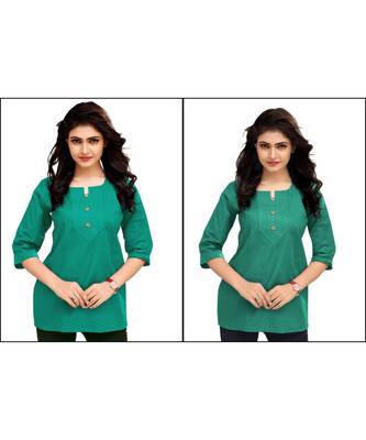 Multicolor Plain Cambric Stone Work Cotton 2 Tops Combo 1