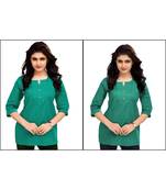 Multicolor Plain Cambric Stone Work Cotton 2 Tops Combo
