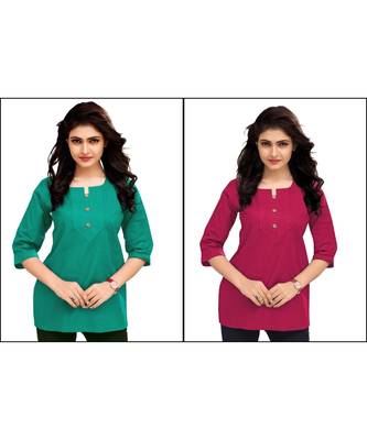Multicolor Plain Cambric Stone Work Cotton 2 Tops Combo 1