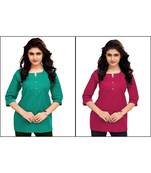 Multicolor Plain Cambric Stone Work Cotton 2 Tops Combo
