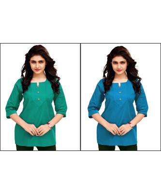 Multicolor Plain Cambric Stone Work Cotton 2 Tops Combo 1