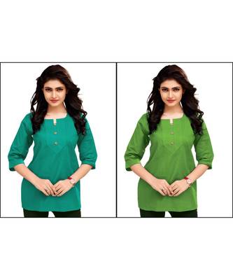 Multicolor Plain Cambric Stone Work Cotton 2 Tops Combo 1