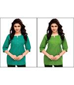 Multicolor Plain Cambric Stone Work Cotton 2 Tops Combo