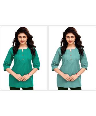 Multicolor Plain Cambric Stone Work Cotton 2 Tops Combo 1