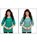 Multicolor Plain Cambric Stone Work Cotton 2 Tops Combo