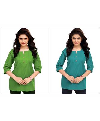 Multicolor Plain Cambric Stone Work Cotton 2 Tops Combo 1