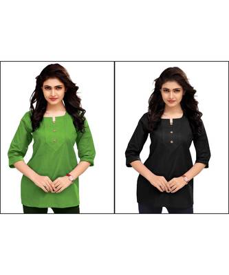 Multicolor Plain Cambric Stone Work Cotton 2 Tops Combo 1