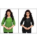 Multicolor Plain Cambric Stone Work Cotton 2 Tops Combo