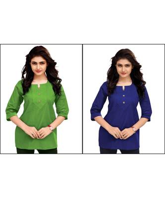 Multicolor Plain Cambric Stone Work Cotton 2 Tops Combo 1