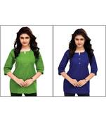 Multicolor Plain Cambric Stone Work Cotton 2 Tops Combo