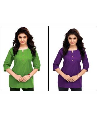Multicolor Plain Cambric Stone Work Cotton 2 Tops Combo 1