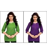 Multicolor Plain Cambric Stone Work Cotton 2 Tops Combo