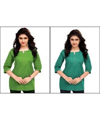 Multicolor Plain Cambric Stone Work Cotton 2 Tops Combo 1