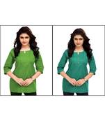 Multicolor Plain Cambric Stone Work Cotton 2 Tops Combo