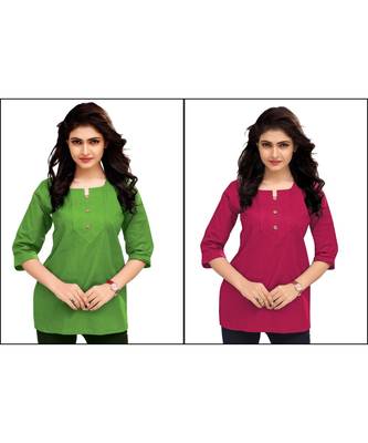 Multicolor Plain Cambric Stone Work Cotton 2 Tops Combo 1