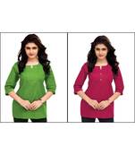 Multicolor Plain Cambric Stone Work Cotton 2 Tops Combo
