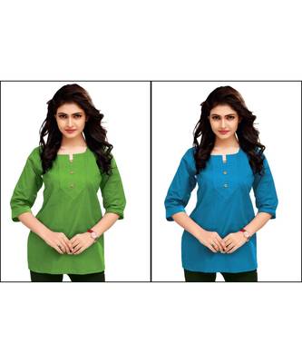 Multicolor Plain Cambric Stone Work Cotton 2 Tops Combo 1