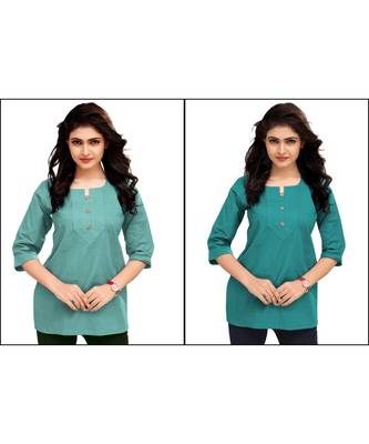 Multicolor Plain Cambric Stone Work Cotton 2 Tops Combo 1