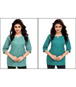 Multicolor Plain Cambric Stone Work Cotton 2 Tops Combo