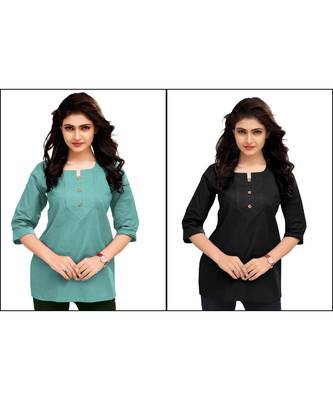 Multicolor Plain Cambric Stone Work Cotton 2 Tops Combo 1
